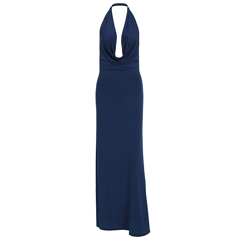 Damen elegantes Maxikleid mit einzigartigem Halterhalsschnitt R&B