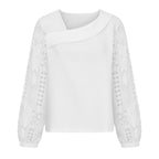 Damen Bluse mit floralen Spitzenärmel und voluminösem Schnitt EB