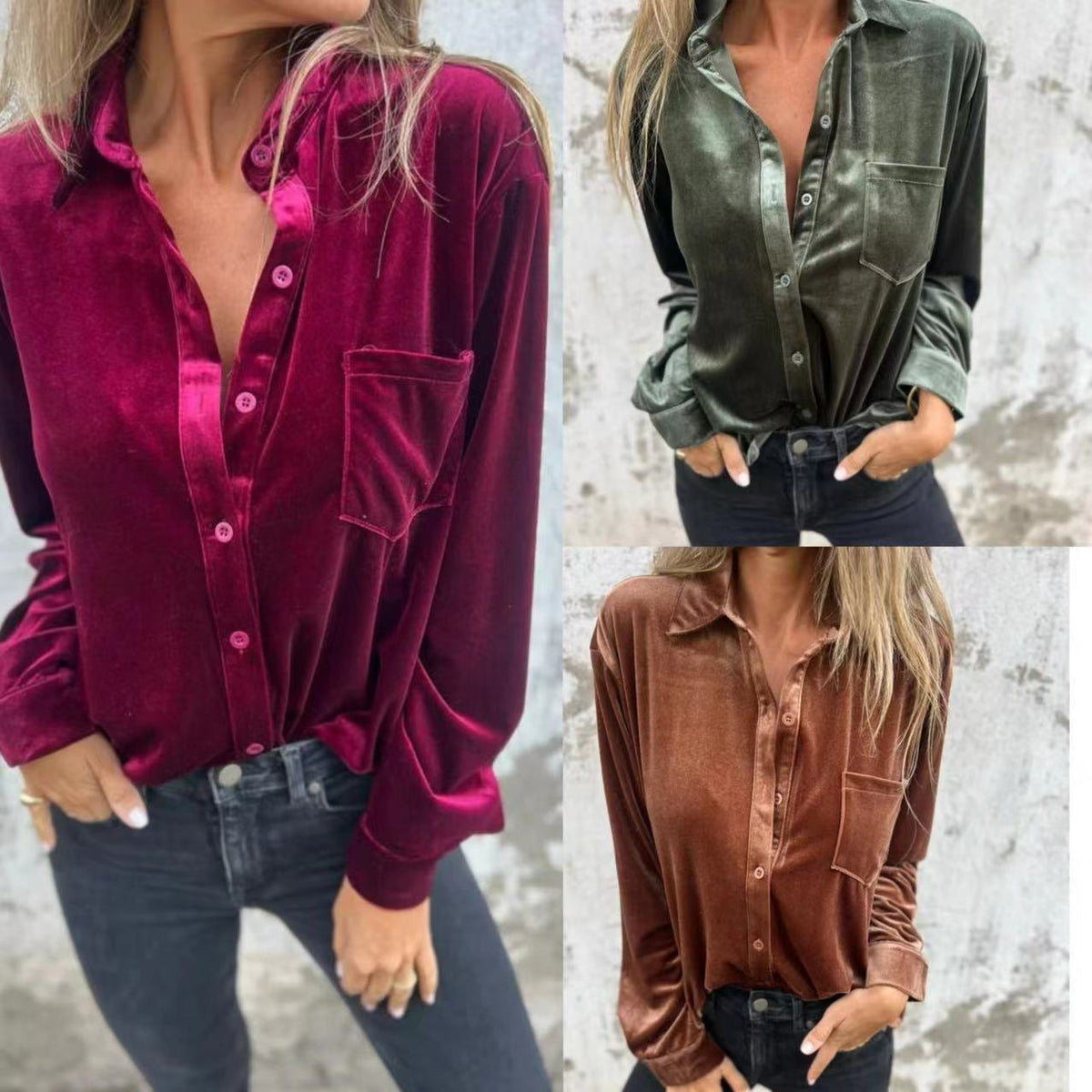 Damen satintop mit eleganter Knopfleiste R&B