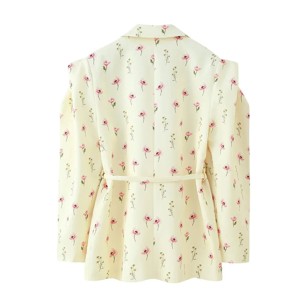 Damen elegante Oversized-Blazerjacke mit Gürtel und Schulterpolstern R&B
