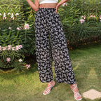 Damen weite Blumen-Hose mit elastischem Bund