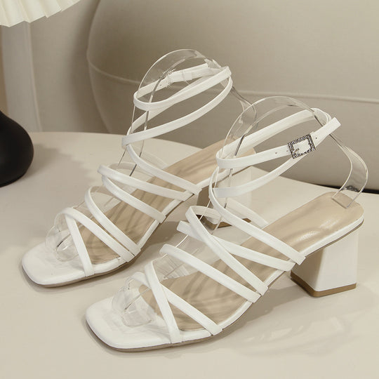 Damen elegante Riemchen-Sandalen mit klarem Blockabsatz R&B