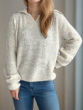 Damen lässiger Pullover mit voluminösen Ärmeln und modernem Strukturstrick R&B