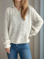 Damen lässiger Pullover mit voluminösen Ärmeln und modernem Strukturstrick R&B