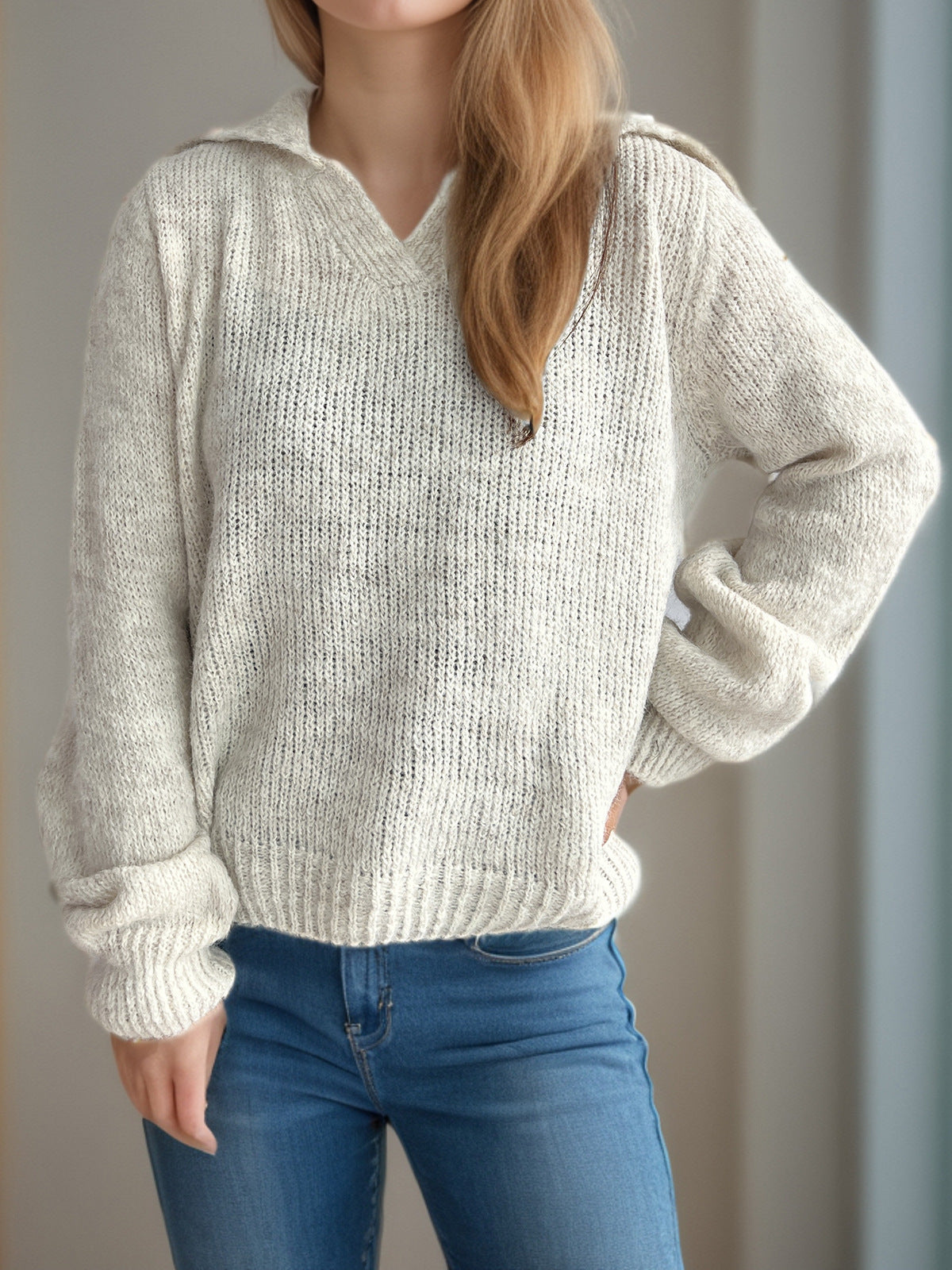 Damen lässiger Pullover mit voluminösen Ärmeln und modernem Strukturstrick R&B