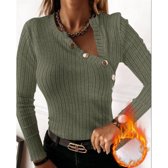 Damen Langarmshirt mit modischem Knopfdetail und Rippstruktur R&B