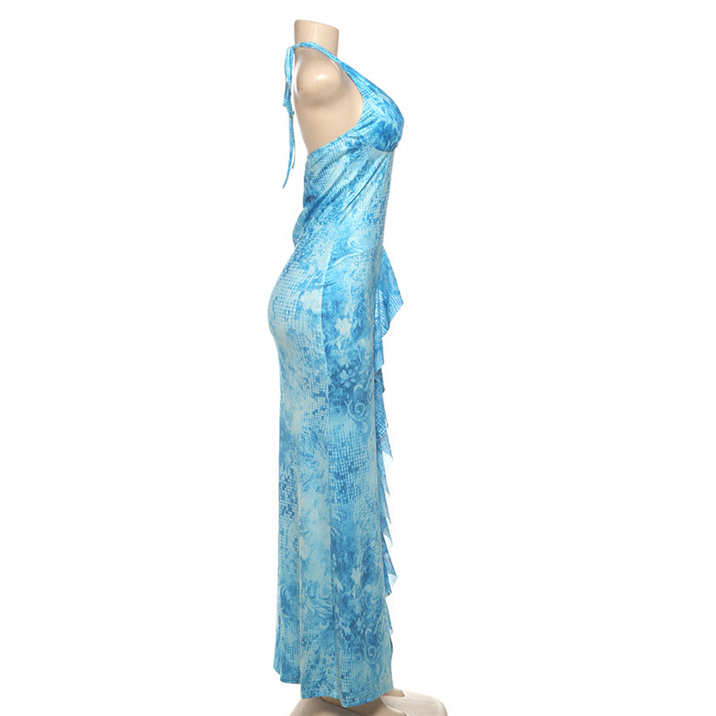 Damen Maxikleid mit raffiniertem Rüschendesign und tiefem V-Ausschnitt R&B