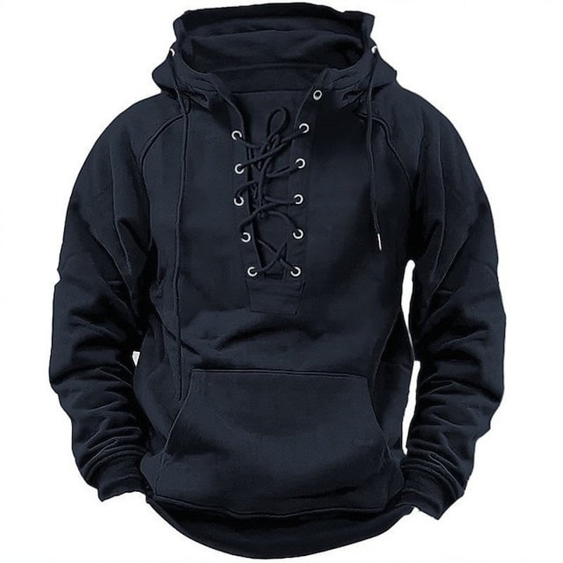 Herren Kapuzenpullover mit modernem Schnürdesign und weichem Innenfutter R&B