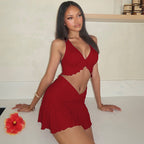 Damen Verspieltes Crop-Top und Minirock Set R&B