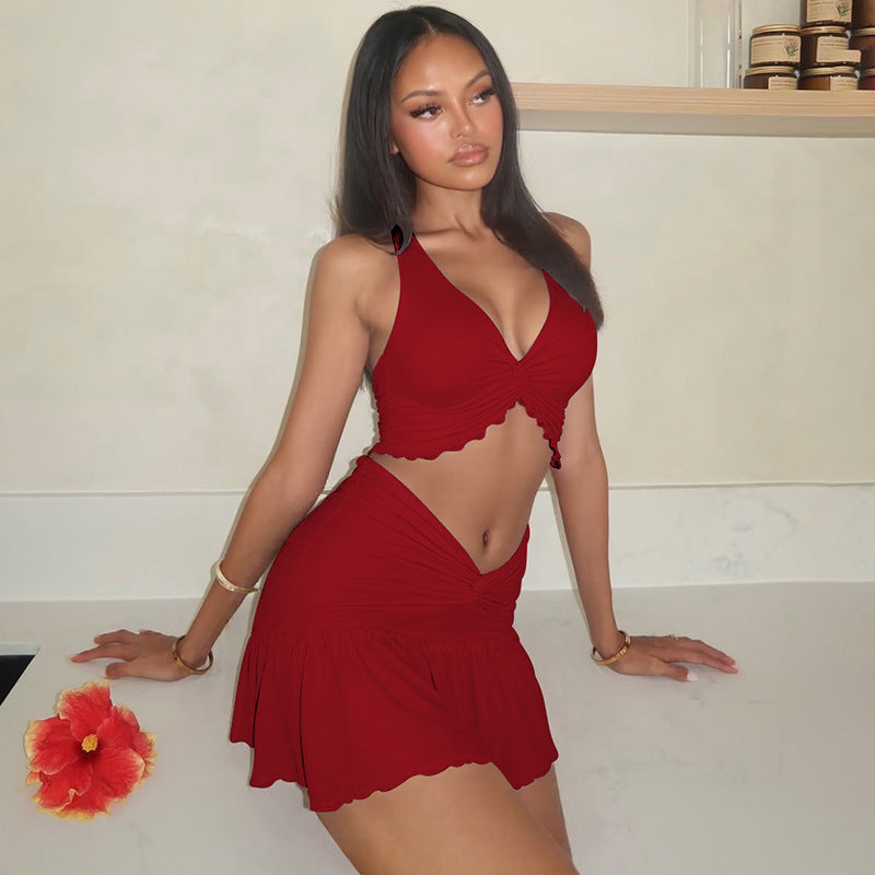 Damen Verspieltes Crop-Top und Minirock Set R&B