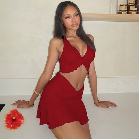 Damen Verspieltes Crop-Top und Minirock Set R&B