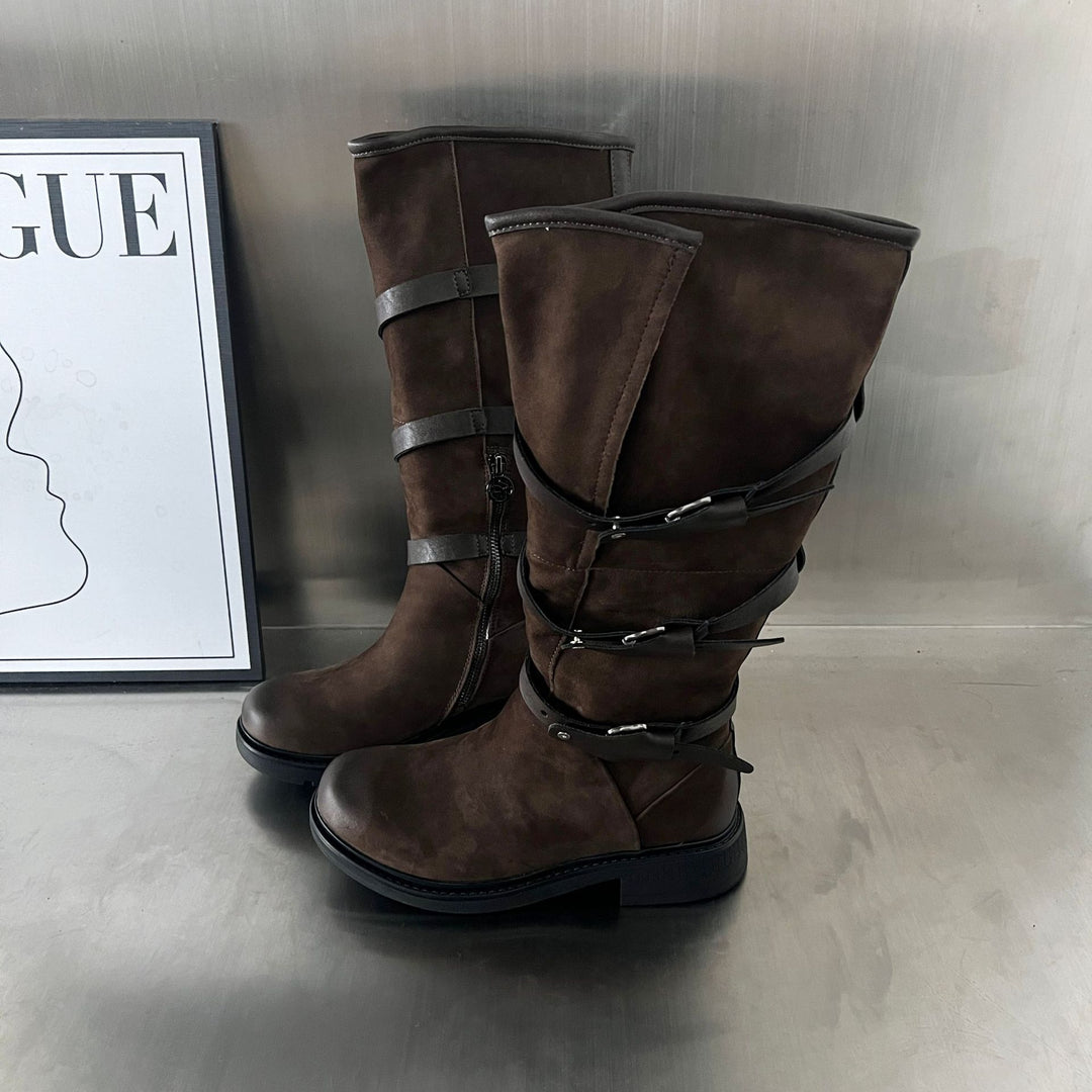 Damen Modische Stiefel mit praktischem Reißverschluss und eleganten Riemen R&B