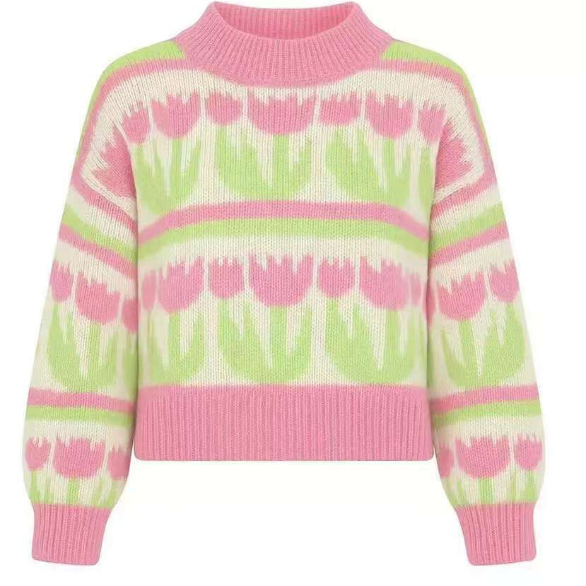 Damen Grobstrickpullover mit Herzmuster und Rollkragen R&B