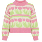 Damen Grobstrickpullover mit Herzmuster und Rollkragen