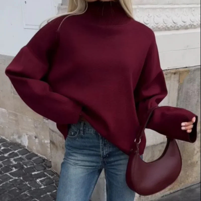 Damen Oversized Pullover mit hohem Kragen R&B