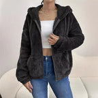 Damen kuschelige Fleecejacke mit Kapuze und seitlichen Taschen R&B