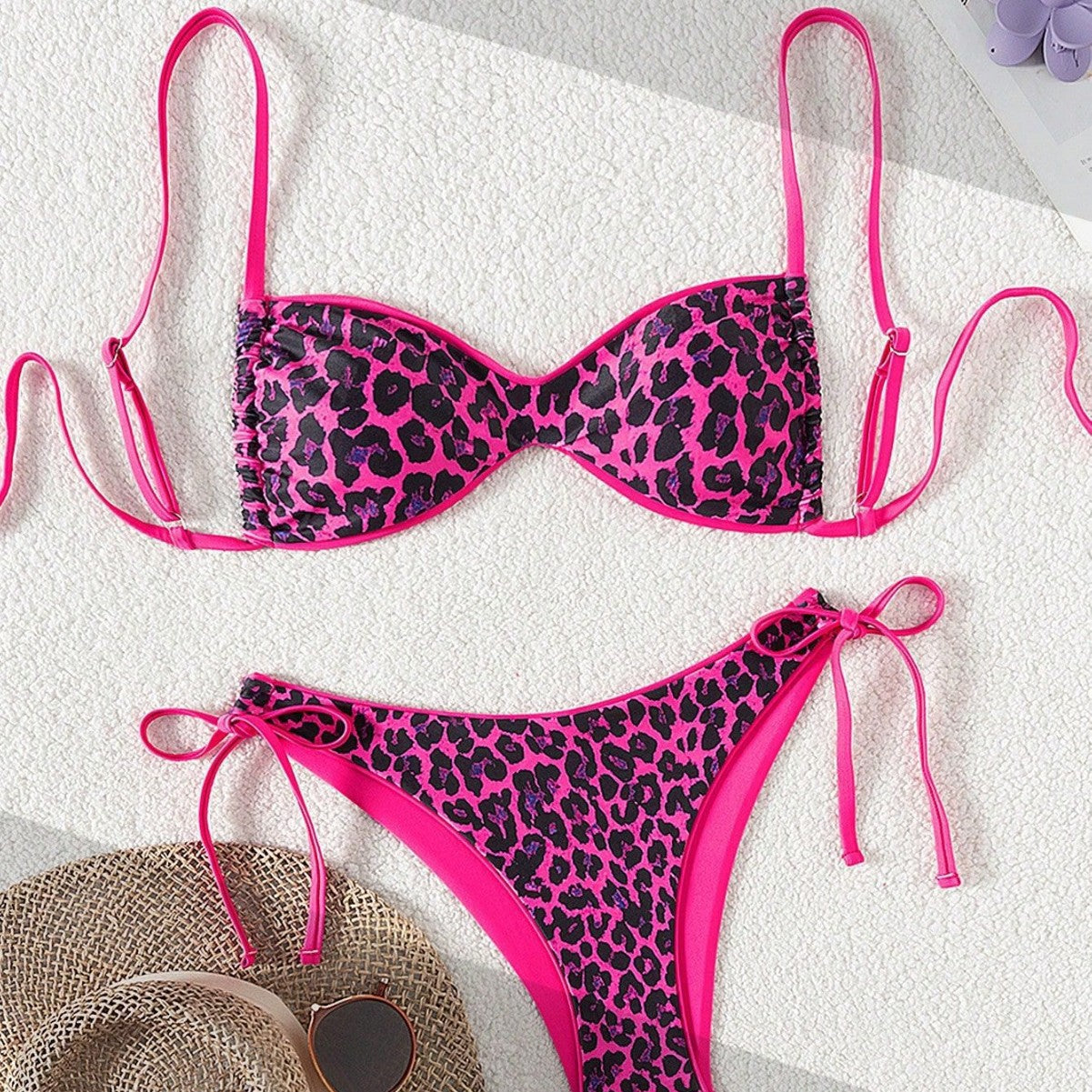 Damen Push-Up Bikini mit elegantem Animal-Print und verstellbaren Trägern R&B
