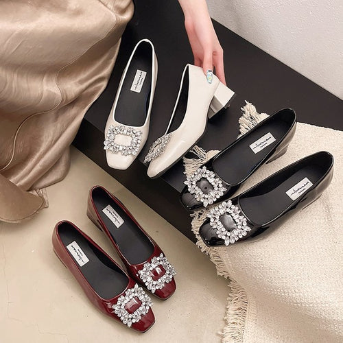 Damen elegante Blockabsatz-Pumps mit funkelnder Schmuckapplikation R&B
