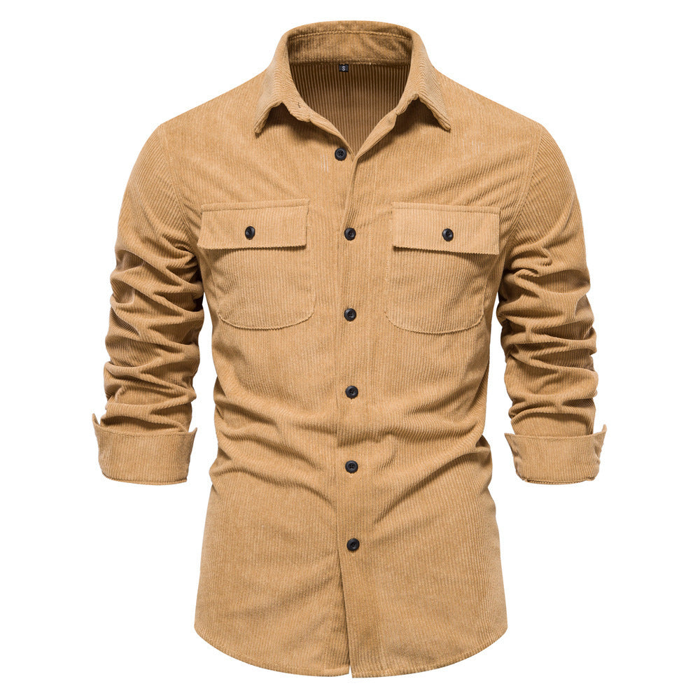 Herren nan feines Cord-Übershirt mit Brustpatten, durchgehender Knopfleiste und körpernaher Silhouette R&B