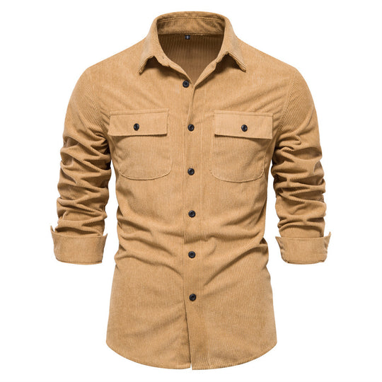 Herren nan feines Cord-Übershirt mit Brustpatten, durchgehender Knopfleiste und körpernaher Silhouette R&B