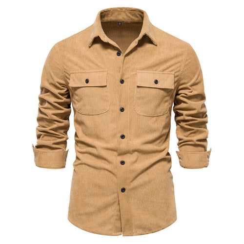 Herren nan feines Cord-Übershirt mit Brustpatten, durchgehender Knopfleiste und körpernaher Silhouette R&B