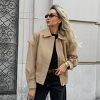 Damen Kurze Utility-Jacke mit voluminösen Ärmeln und praktischen Taschen R&B