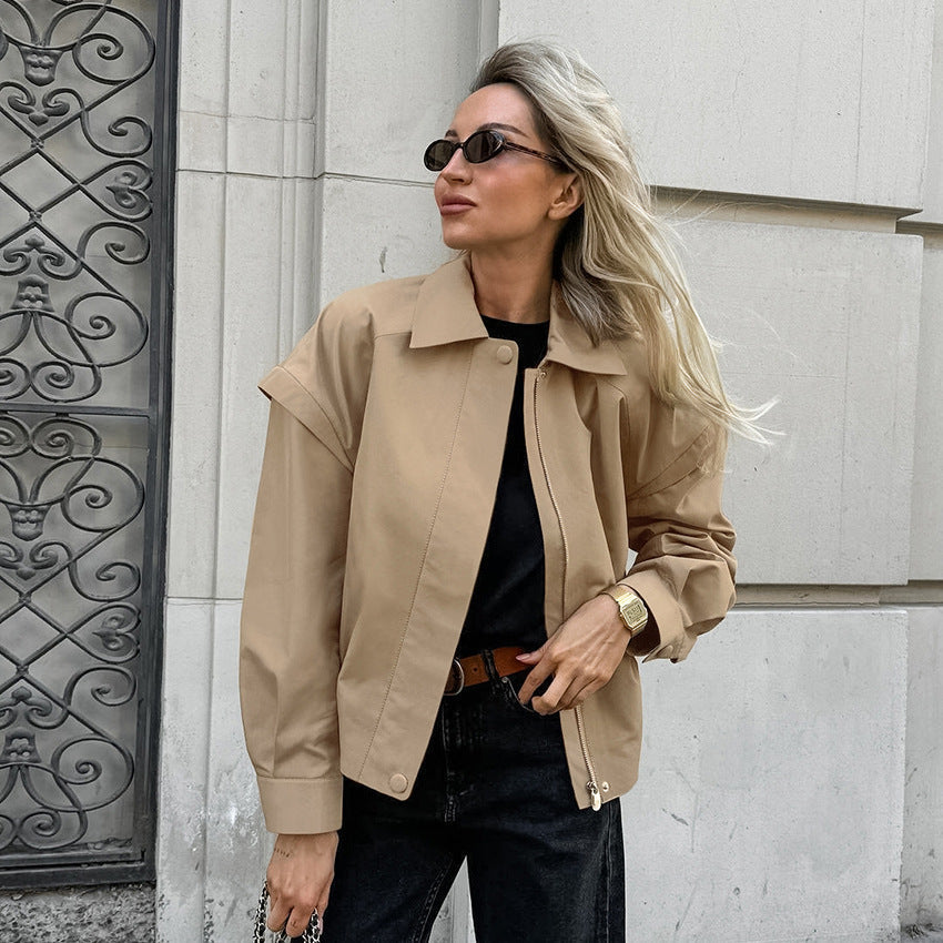 Damen Kurze Utility-Jacke mit voluminösen Ärmeln und praktischen Taschen R&B