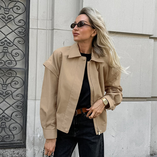Damen Kurze Utility-Jacke mit voluminösen Ärmeln und praktischen Taschen R&B