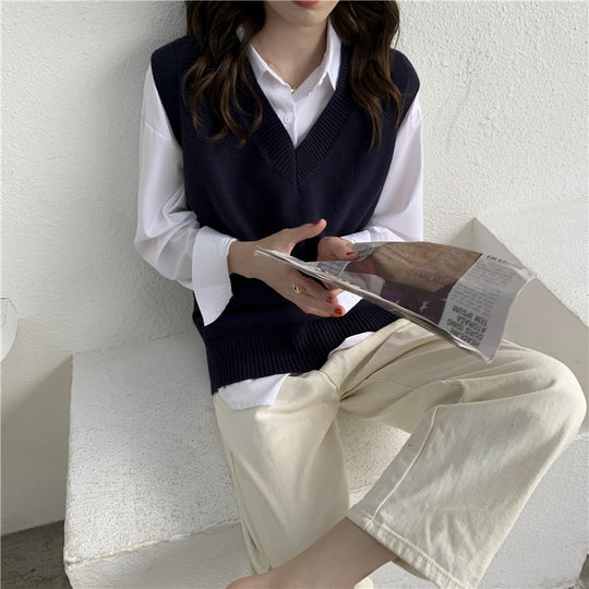 Damen Ärmellose Strickweste mit V-Ausschnitt und Rippdetails R&B
