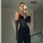 Damen Crop-Top mit transparentem Design und raffinierten Rüschenärmeln R&B