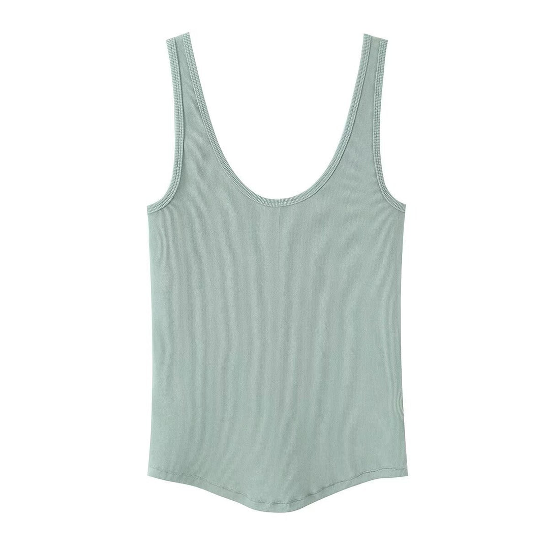 Damen hochwertiges Rippen-Top mit elegantem Rundhals und bequemer Passform R&B