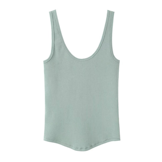 Damen hochwertiges Rippen-Top mit elegantem Rundhals und bequemer Passform R&B