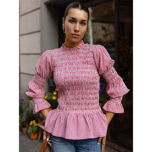 Damen elegante Bluse mit Rüschendetails und Smock-Effekt R&B