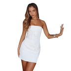 Damen elegantes Bustier-Minikleid mit glitzernden Blumenapplikationen R&B