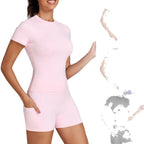 Damen Funktionale Sport-Shorts mit seitlichen Taschen und hohem Bund R&B