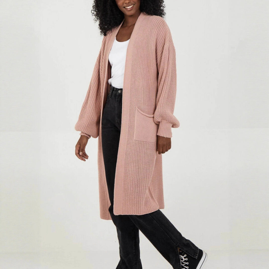 Damen Strickmantel mit voluminösen Ärmeln und offenem Schnitt R&B