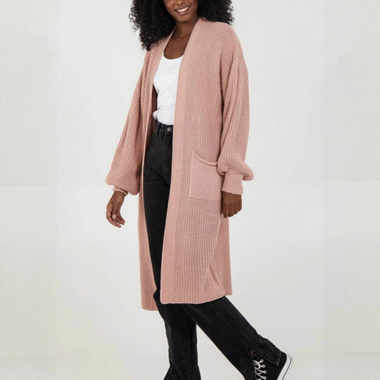 Damen Strickmantel mit voluminösen Ärmeln und offenem Schnitt R&B
