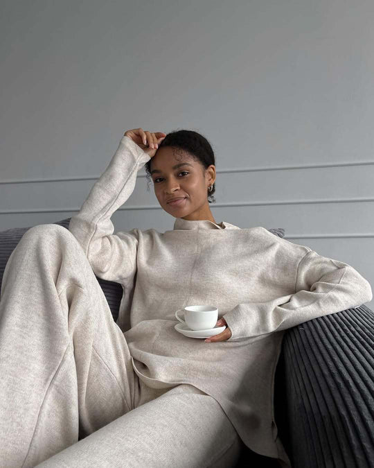 Damen lässiges Sweat-Set mit hohem Kragen und elegantem Schnitt R&B