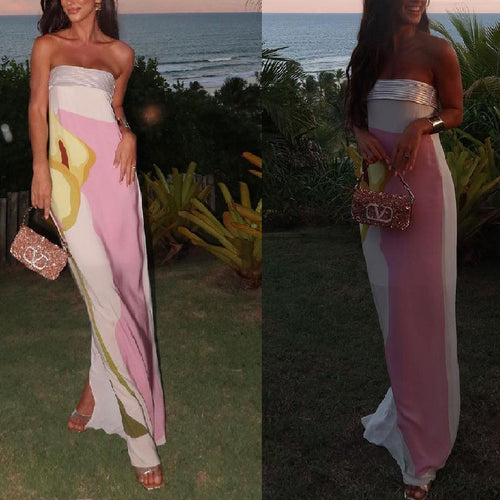 Damen Maxikleid mit trendigen grafischen Designs und schulterfreiem Schnitt R&B