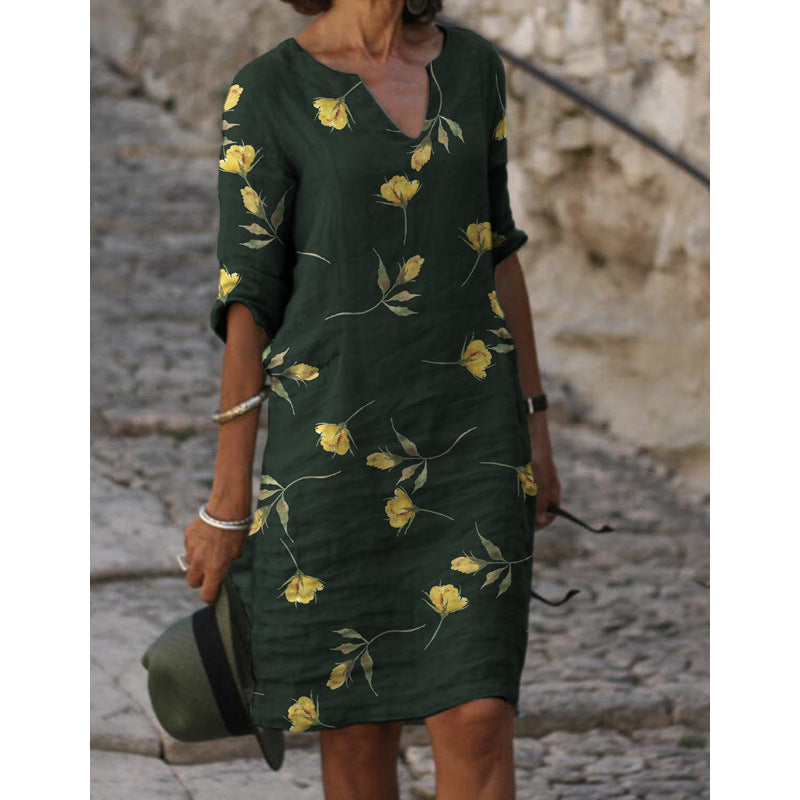 Damen Sommerliches Leinenkleid mit modernem Muster R&B