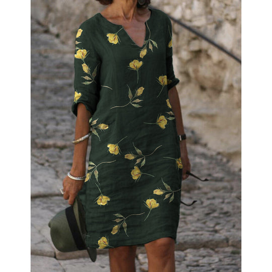 Damen Sommerliches Leinenkleid mit modernem Muster R&B