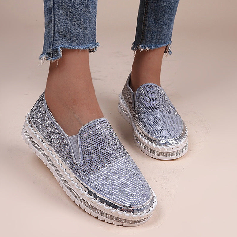 Damen Slip-On Schuhe mit funkelndem Strass und komfortablem Plateau R&B