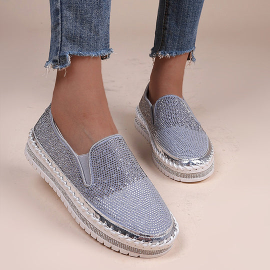 Damen Slip-On Schuhe mit funkelndem Strass und komfortablem Plateau R&B