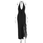 Damen Elegantes Maxikleid mit lässigem Rückenausschnitt und transparenter Rüschung R&B