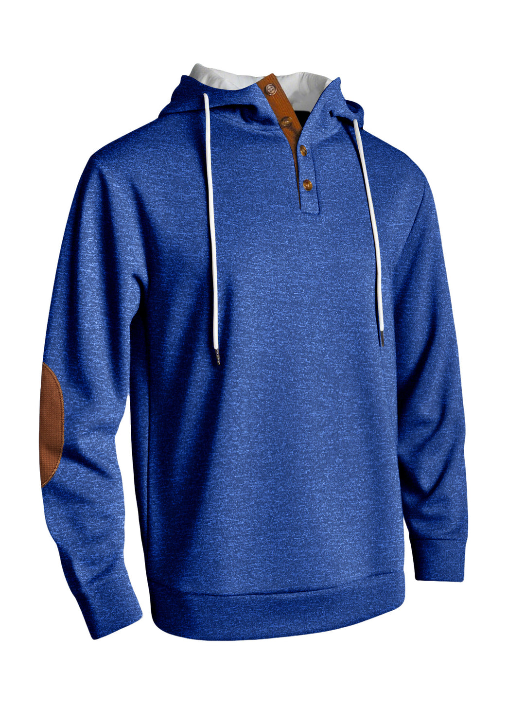 Herren nan Kapuzenpullover im puristischen Freizeitstil mit Henley-Knopfleiste, kontrastierter Kapuzeninnenseite und Ellenbogenaufnähern R&B