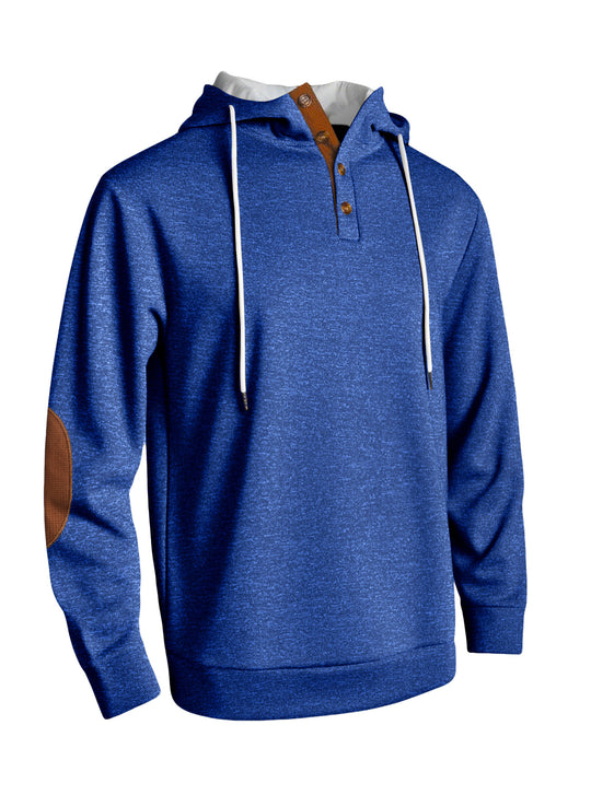 Herren nan Kapuzenpullover im puristischen Freizeitstil mit Henley-Knopfleiste, kontrastierter Kapuzeninnenseite und Ellenbogenaufnähern R&B