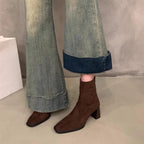 Damen Elegante Ankle Boots mit Hochwertigem Veloursleder und Robuster Blockabsatz R&B