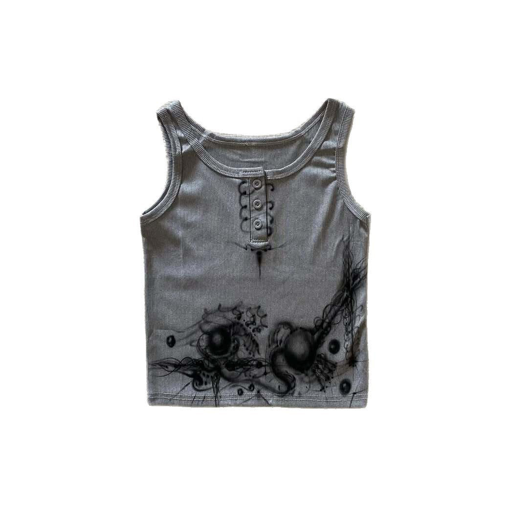 Damen körperbetontes Tanktop mit kreativem Grafikdruck R&B