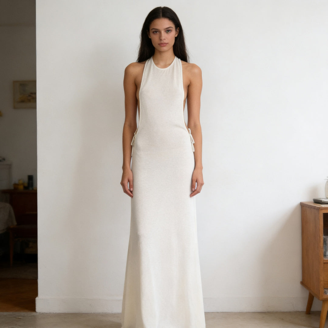 Damen Elegantes Maxikleid mit zurückhaltendem Halterdesign und Seitendetails R&B
