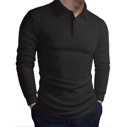 Herren nan tailliertes Waffelstrick-Poloshirt mit klassischem Polokragen R&B